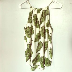 Alice Blue tank top with green leaf pattern